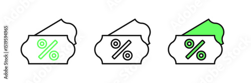 Set line Discount percent tag icon isolated on white background. Shopping tag sign. Special offer sign. Discount coupons symbol. Vector