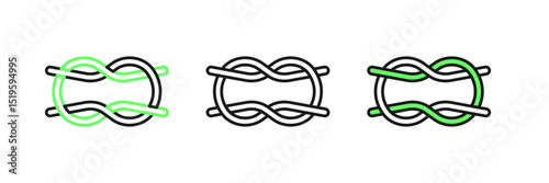 Set line Nautical rope knots icon isolated on white background. Rope tied in a knot. Vector