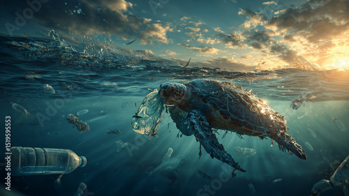 heartbreaking underwater scene showing sea turtle