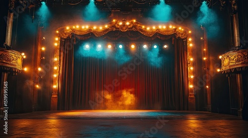Cabaret stage scene with dramatic lighting and vintage atmosphere, capturing the essence of live performances 