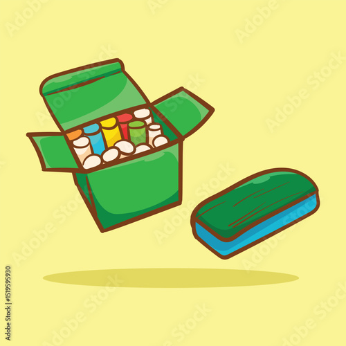 Chalk and Eraser Cartoon Vector Flat Illustration Concept