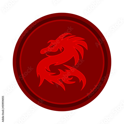 Red dragon shadow in red sphere icon on white background - vector