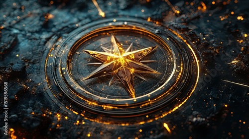 Wallpaper Mural Celestial Compass with a Golden Star Guiding Through the Universe in a Futuristic Navigation Concept  Torontodigital.ca