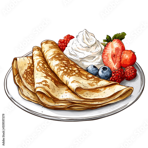 Thin crepes crepe sweet dessert vector isolated on a white background
