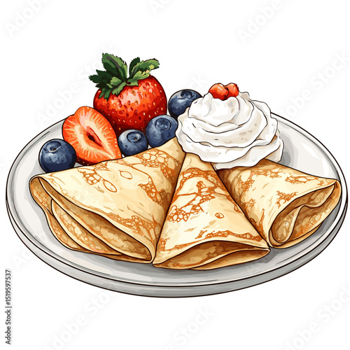 Thin crepes crepe sweet dessert vector isolated on a white background