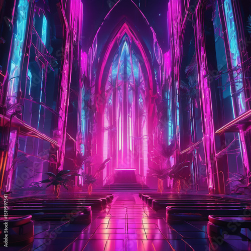 Neon Cathedral in Synthwave Style: Porcelain Painting for AI Art Creation