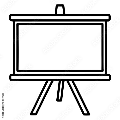 Simple line drawing of a blank presentation board on a tripod stand