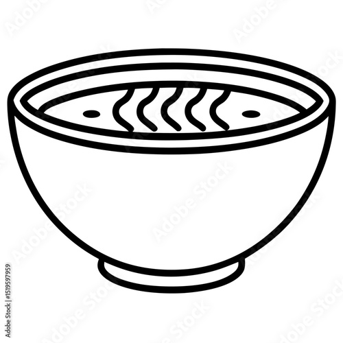 Simple line drawing of a bowl of soup with noodles