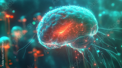 Conceptual representation of human brain activity depicting neural connections and cognitive processes