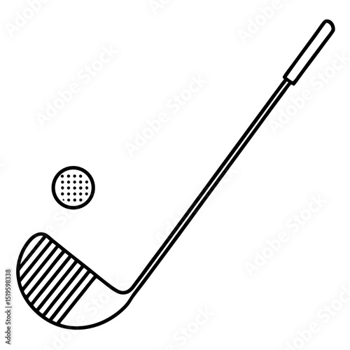 Simple line drawing of a golf club and ball