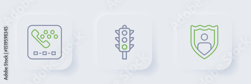 Set line Life insurance with shield, Traffic light and Taxi call telephone service icon. Vector