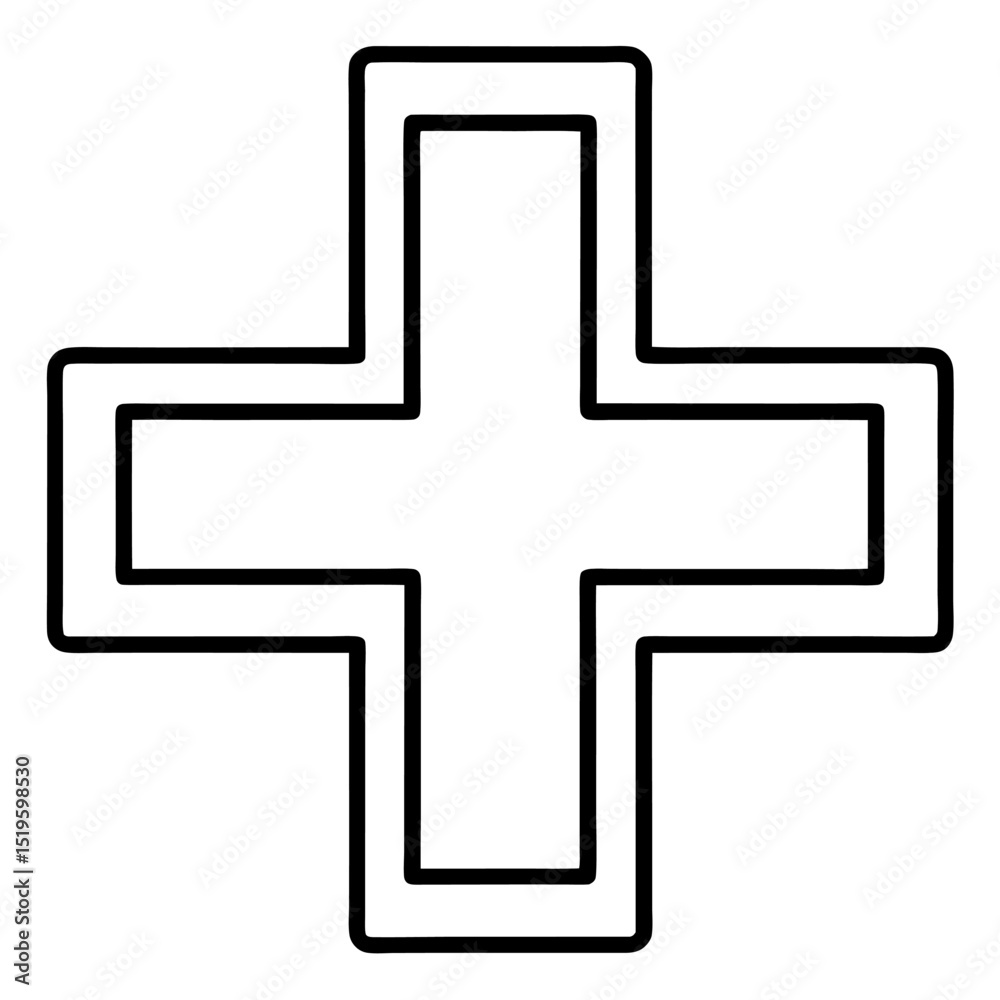 Obraz premium Simple black outline cross medical symbol icon graphic