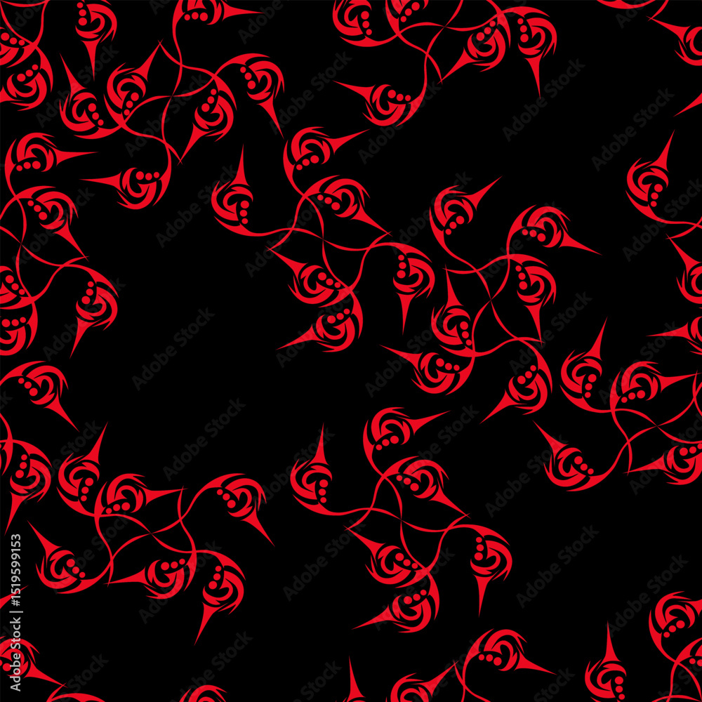 Seamless pattern with red abstract floral ornament on black background. Vector illustration for your designs in abstract ornamental style Seamless pattern with red abstract floral ornament on black background. Vector illustration for your designs in abstract ornamental style