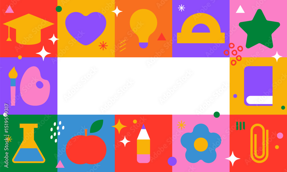 Fototapeta premium School elements set. Vector flat illustration. Back to school. Set of different school supplies. First day of school