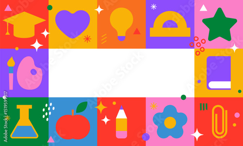 School elements set. Vector flat illustration. Back to school. Set of different school supplies. First day of school