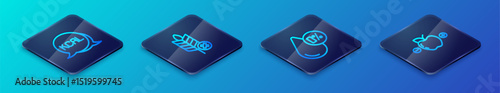Set Isometric line Water balance, Kcal, Calorie calculator and Gluten free grain icon. Vector