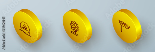 Set Isometric line Circus tent, Ferris wheel and Festive mask icon. Vector