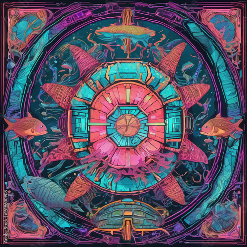 Synthwave Kaleidoscope Aquarium Woodcut Art: Generate Vibrant Prompts for SD