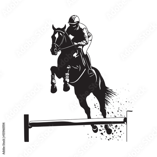 Horse rider jumping over a hurdle minimal silhouette