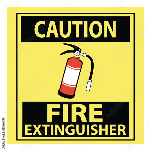 Vector Fire Extinguisher Safety Sign Bright Yellow Caution Poster