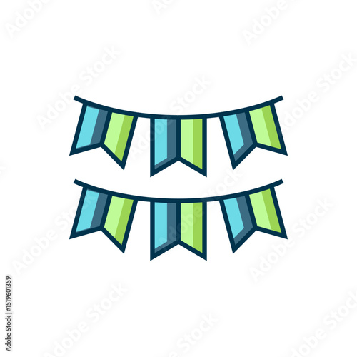Filled outline Carnival garland with flags icon isolated on white background. Party pennants for birthday celebration, festival decoration. Flat filled outline style with shadow. Vector