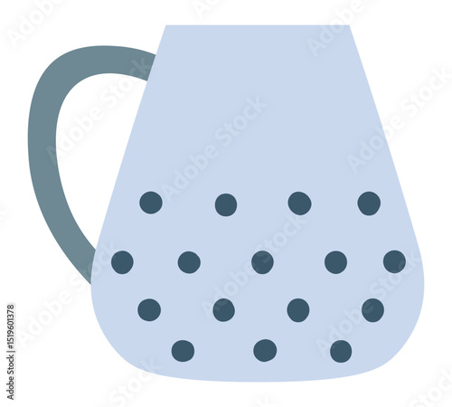 Light blue dotted jug with dark blue handle and dots represents a simple yet stylish kitchenware item, perfect for serving beverages or adding a touch of elegance to table setting