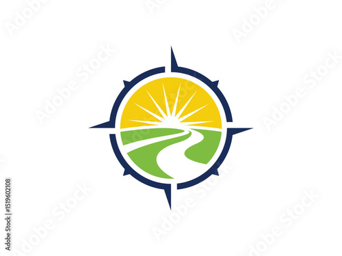 pathway, sun, and compass logo stock illustrations