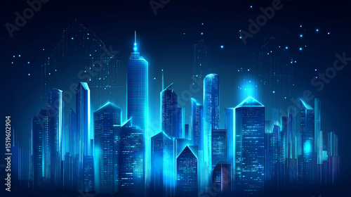 Futuristic blue illuminated city skyline depicting technology and digital infrastructure