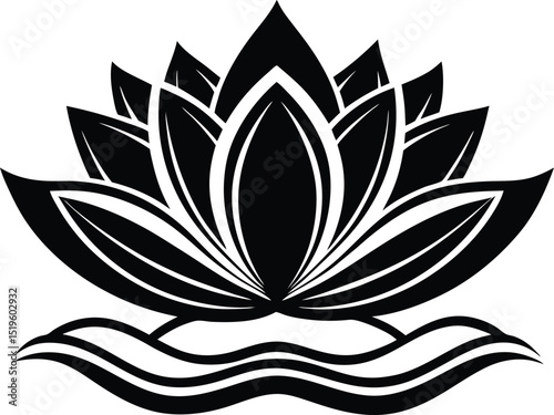 Serene Lotus Flower Elegant Black and White Water Lily Illustration