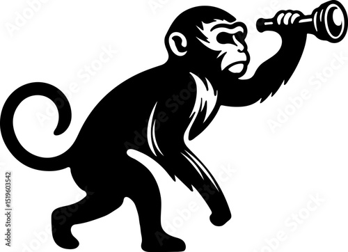 Curious Monkey with a Pipe Looking Through a Telescope