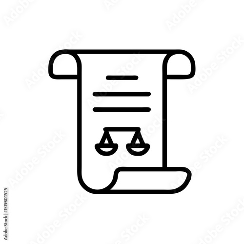 justice document with balance  outline icon, isolated on white background