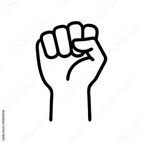 Raised fist power symbol outline icon, isolated on white background