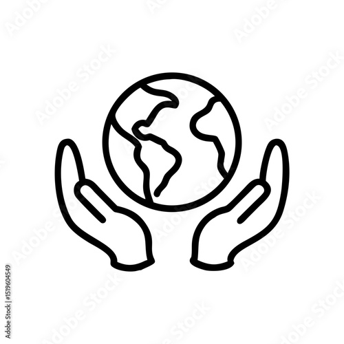 Earth held by hands outline icon, isolated on white background
