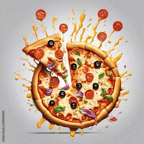 Fluid Shapes Pizza Concept Art: Surreal Digital Illustration