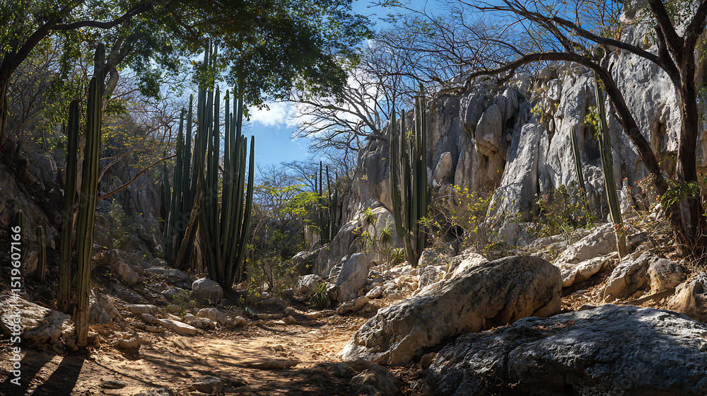 Fototapeta premium Cactus Zone In Oaxaca Woodland, Great For Desert Edge Visuals And Climate Interaction