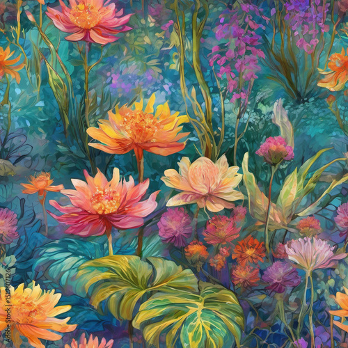 Impressionist Style Psychedelic Botanical Garden Blueprint for Stable Diffusion