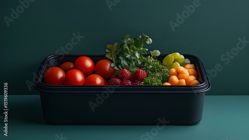 minimal matte black meal box of sleek packaging for fitness and high-protein meals