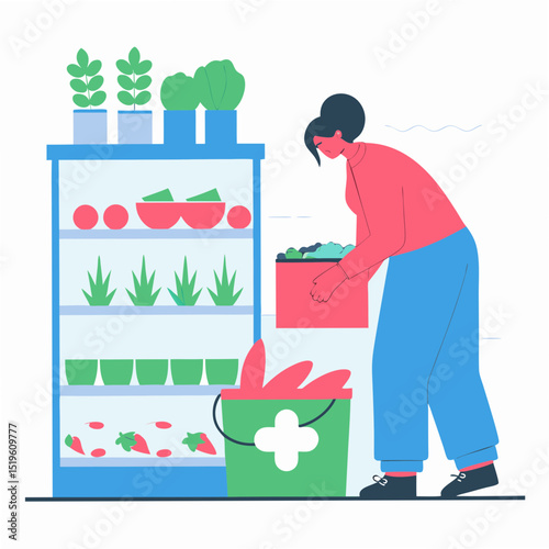 Organic vegetable grower health lover healthy food Minimal Vector Roundish Flat