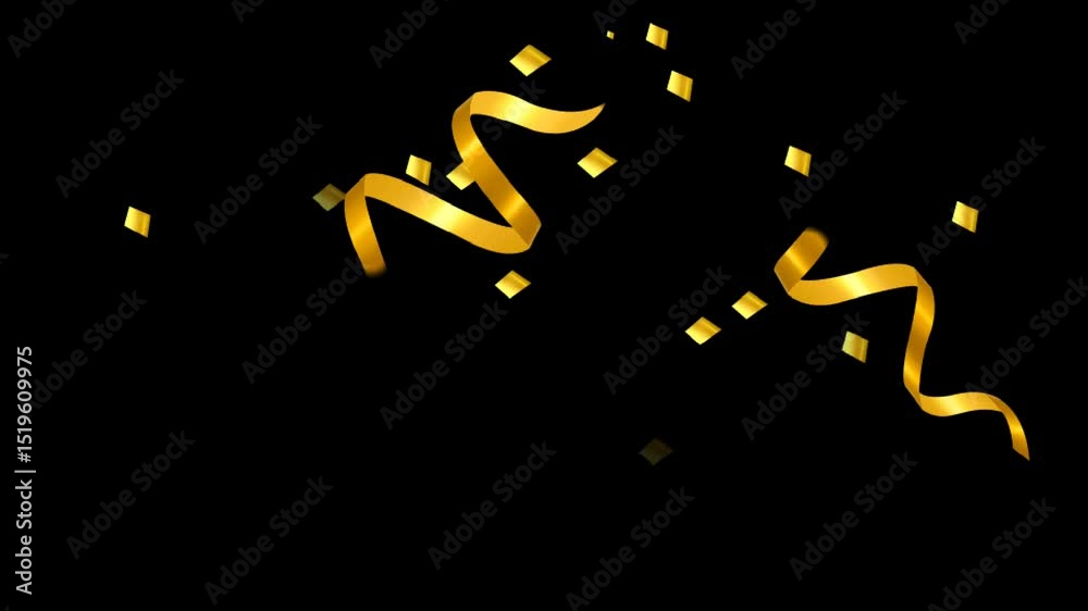 Golden ribbons and sparkling glitter gracefully descend against a dark background, perfect for adding a touch of elegance and celebration to any project