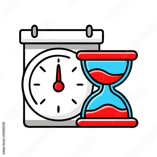 Clock and hourglass representing time and deadlines.