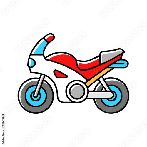 Red motorbike for speed or delivery.