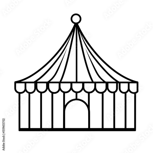 Circus Tent Icon with Flags and Striped Canopy for Festival Design