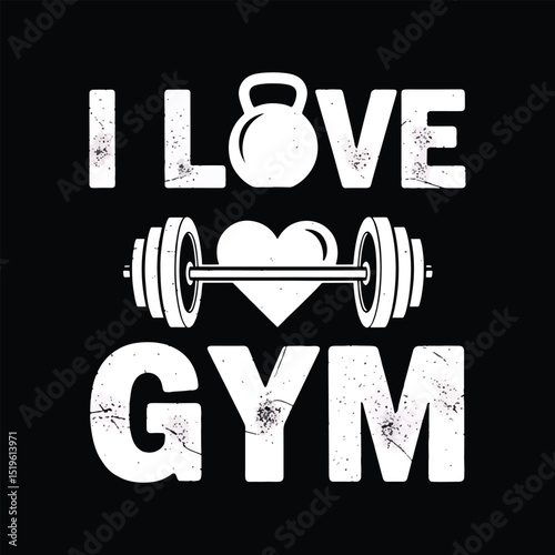 I love gym design featuring dumbbell heart and kettlebell symbol for fitness enthusiasts