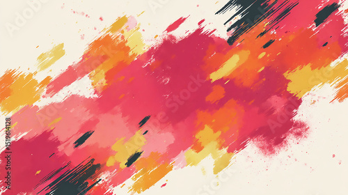 Bold abstract brushstrokes of red orange yellow and black on a beige background