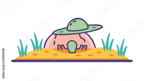Cartoon character with a hat planting seeds in a colorful garden during the day