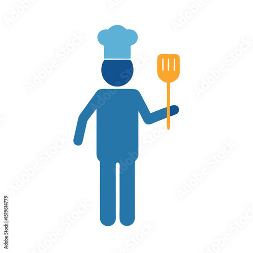 Chef in uniform holding a spatula ready to cook in a kitchen setting during daytime