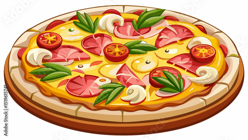 Classic ham and pineapple toppings on tomato sauce and mozzarella, displayed in a bright close-up on white, combining sweet and savory elements in a tropical twist on pizza tradition.