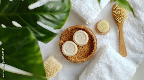 Natural Soap And Spa Accessories On White Background