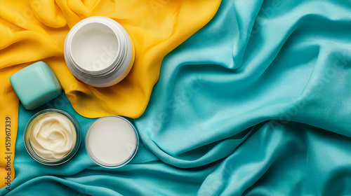 Cosmetic Products On Textured Fabric Background