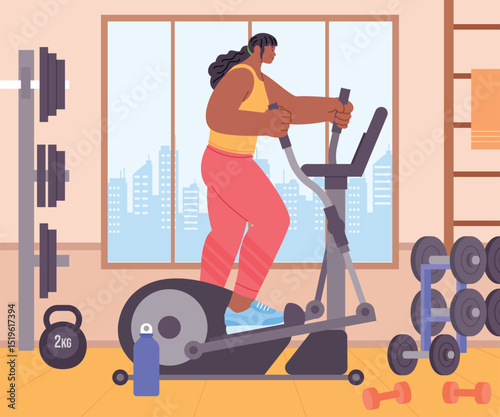 Fitness Woman at Gym flat Composition